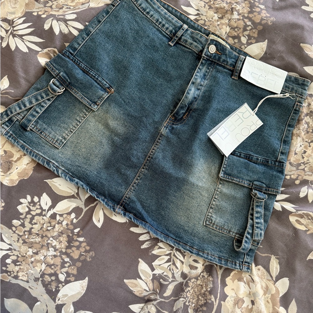 Denim Cargo Mini Skirt